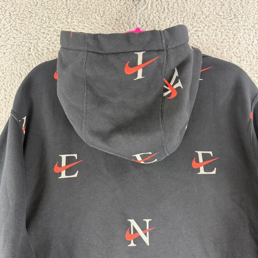 Nike Hoodie Mens XL Black All Over Swoosh Logo Print Pullover DV9601-011 Fleece